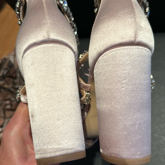 Badgley Mischka JEWEL Sandals Thamar Embellished Block Heels Ankle Tie - Picture 9 of 11